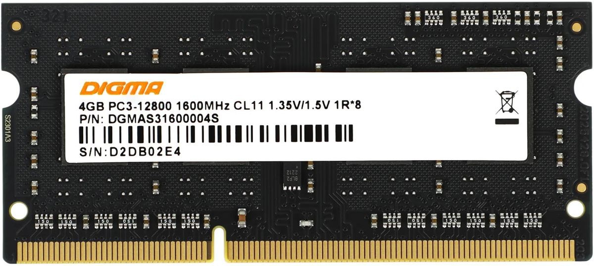 Оперативная память Digma SO-DIMM DDR-III 1600MHz, DGMAS31600004D, 4 Гб детальное изображение - 2