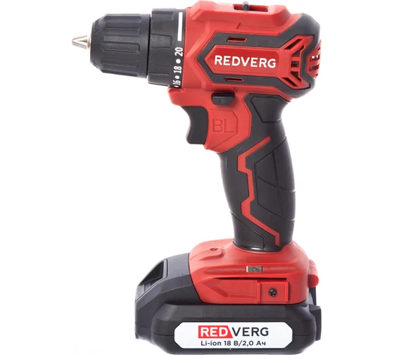 Аккумуляторная дрель-шуруповерт REDVERG RD-S18MBL/U 6679856, 20 В, 42 Нм, 2 А·ч детальное изображение - 1