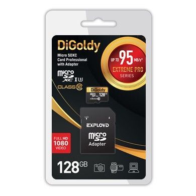 Карта памяти Digoldy MicroSD + SD адаптер, 128 Гб детальное изображение - 1