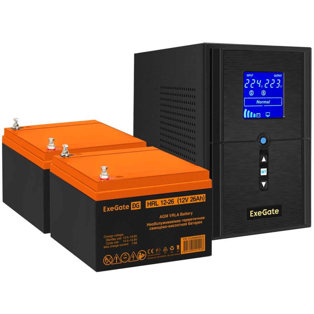 ИБП ExeGate SineTower SZ-1500.LCD.AVR.2SH.1C13.USB + 2x HRL 12-26 (26Ач) детальное изображение - 1