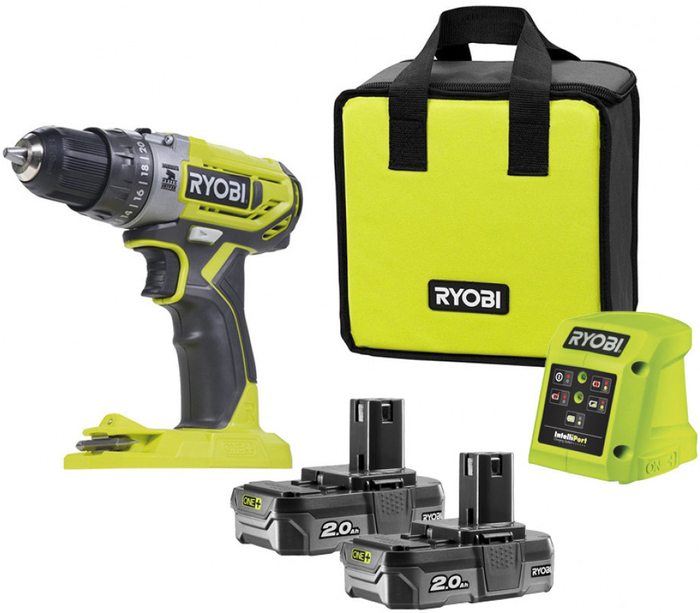 Аккумуляторная дрель-шуруповерт Ryobi R18PD2-220S ONE+ 5133004459, 18 В, 40 Нм, 2 А·ч  №1