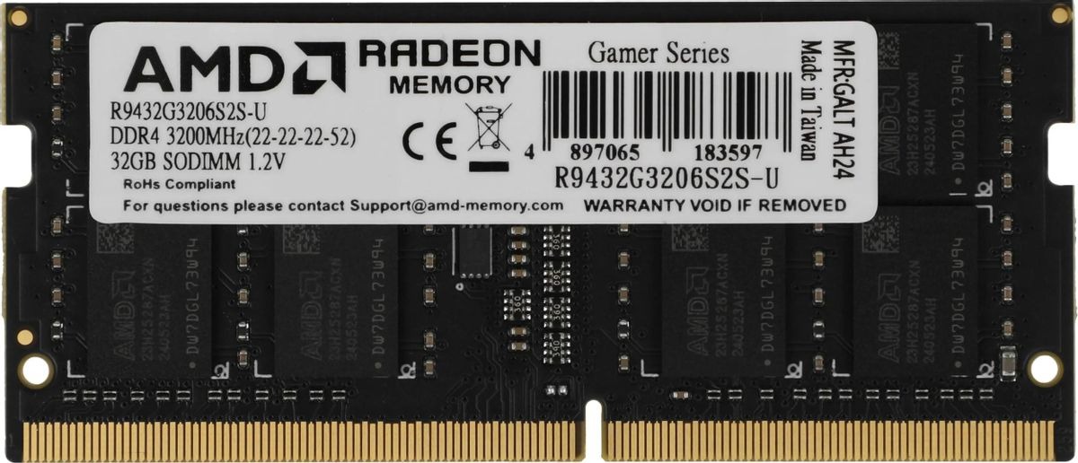 Оперативная память AMD SO-DIMM DDR4 3200MHz, R9432G3206S2S-U, 32 Гб детальное изображение - 1