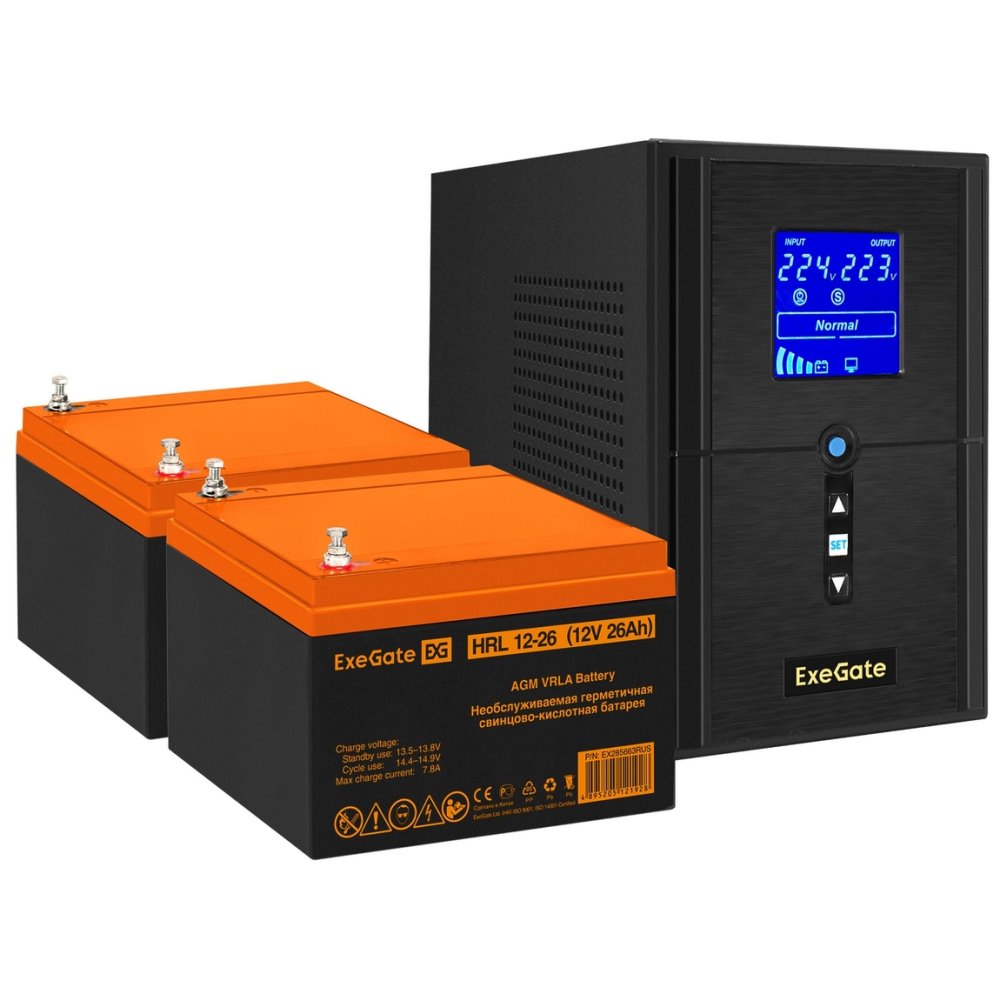 ИБП ExeGate SineTower SZ-1000.LCD.AVR.2SH.1C13.USB + 2x HRL 12-26 (26Ач) детальное изображение - 1