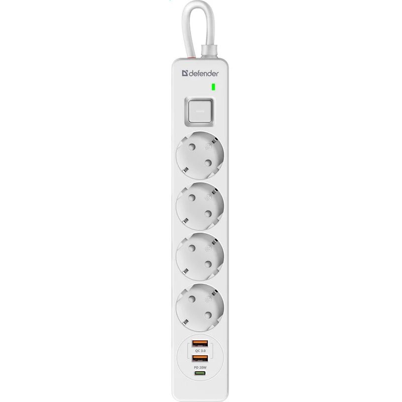 Сетевой фильтр Defender DFS-141, 1.5 м, Белый детальное изображение - 4