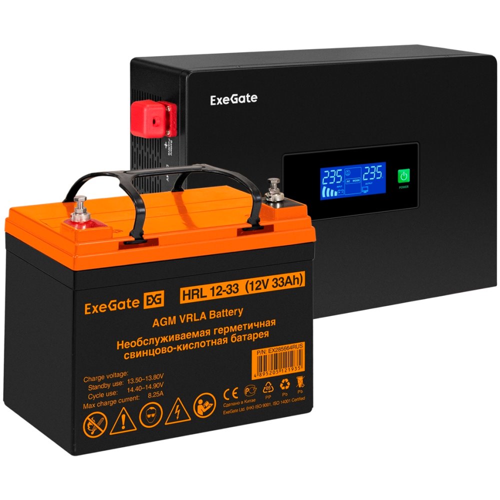 ИБП ExeGate IdealSine SR-600.LCD.2SH + HRL 12-45 (45Ач) + батарея детальное изображение - 1