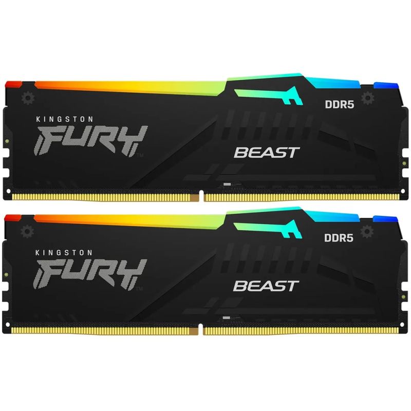 Оперативная память Kingston Fury Beast Black RGB DDR5 6000MHz, KF560C30BBEAK2-16, 2x8 Гб KIT, 16 Гб детальное изображение - 1