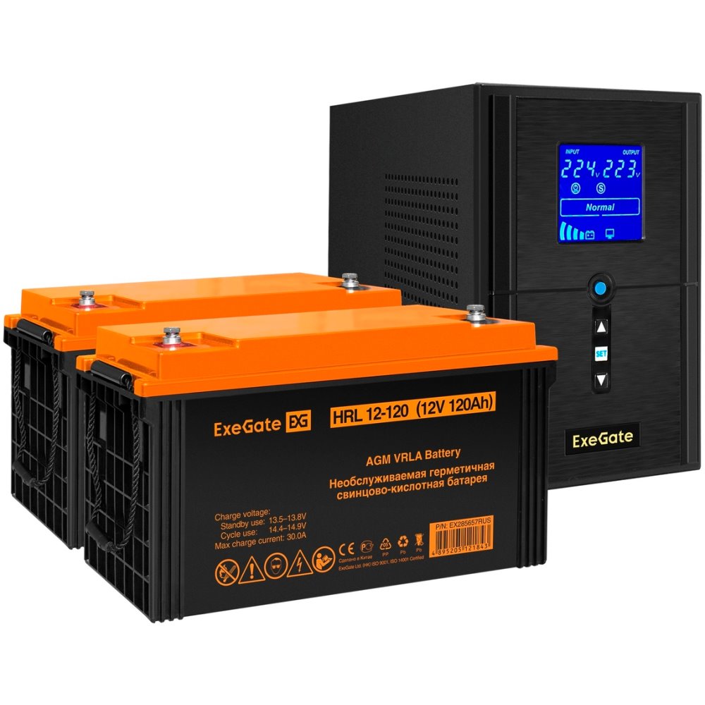 ИБП ExeGate SineTower SZ-1500.LCD.AVR.2SH.1C13.USB + 2x HRL 12-120 (120Ач) детальное изображение - 1