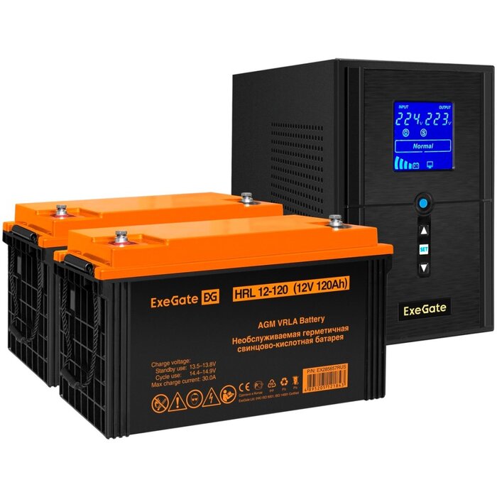 ИБП ExeGate SineTower SZ-1500.LCD.AVR.2SH.1C13.USB + 2x HRL 12-120 (120Ач) №1