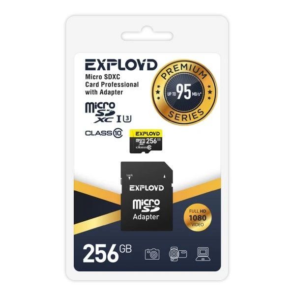 Карта памяти Exployd Premium MicroSD + SD адаптер, 256 Гб детальное изображение - 1