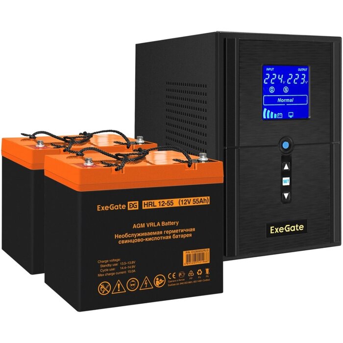 ИБП ExeGate SineTower SZ-1500.LCD.AVR.2SH.1C13.USB + 2x HRL 12-55 (55Ач) №1