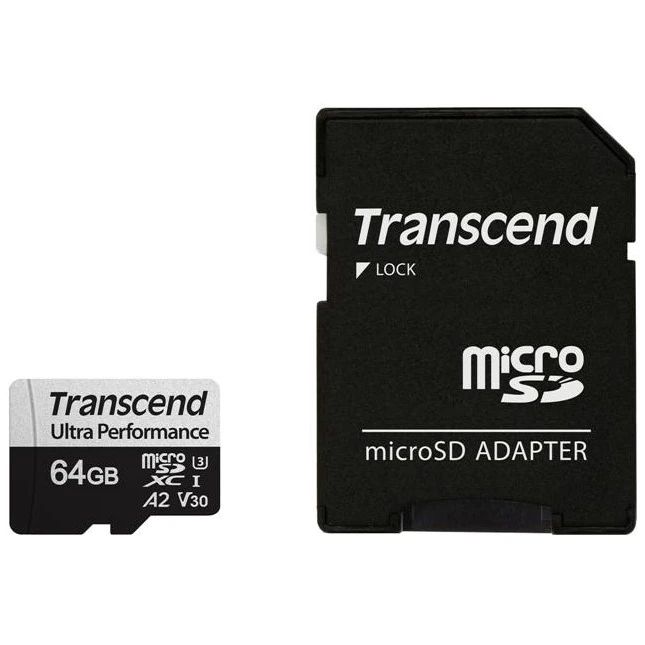 Карта памяти Transcend MicroSD + SD адаптер (TS64GUSD340S), 64 Гб детальное изображение - 2