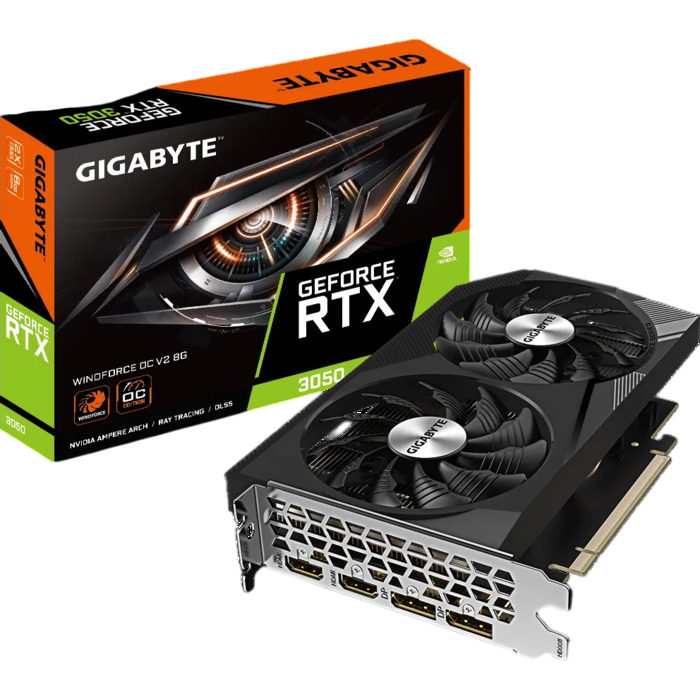 Видеокарта Gigabyte NVIDIA GeForce RTX 3050 WindForce OC, GV-N3050WF2OCV2-8GD, 8 ГБ, Черный детальное изображение - 7
