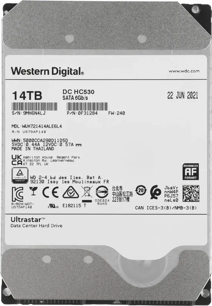 Жёсткий диск WD Ultrastar DC HC530 0F31284/0F31169, SATA-III, 7200 об/мин, 14 ТБ №1