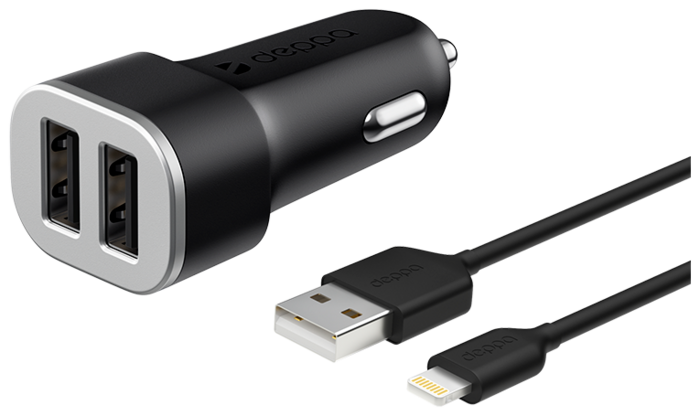 Сетевое зарядное устройство Deppa 11285, 2 USB 2.4А + кабель Lightning (MFI), черный №1