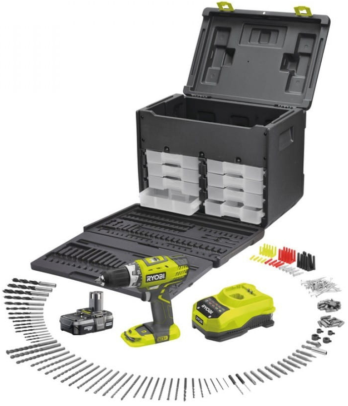 Аккумуляторная дрель-шуруповерт Ryobi RCD18021A206 + набор оснастки 5133001952, 18 В, 50 Нм, 1.3 А·ч  детальное изображение - 1