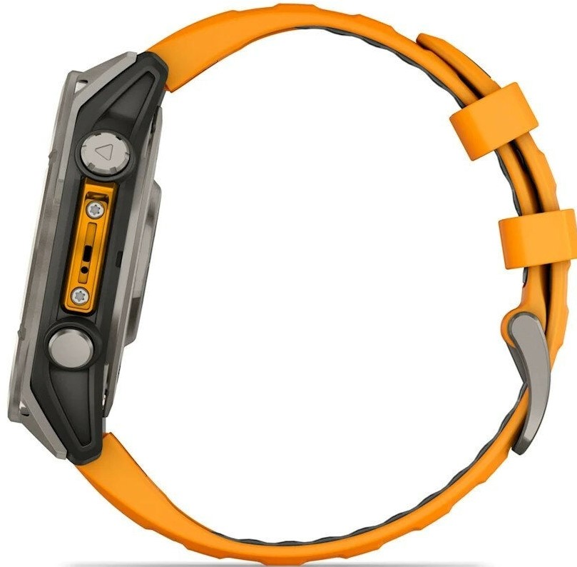 Смарт-часы Garmin Fenix 8 AMOLED Sapphire DLC, 47 мм Титановый светло-серый корпус, оранжевый силиконовый ремешок детальное изображение - 3