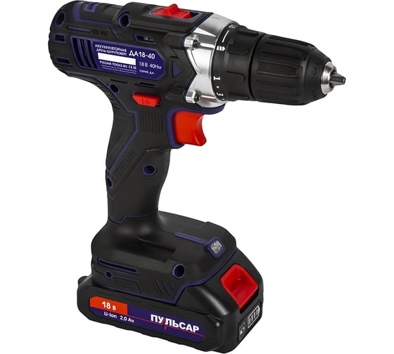 Дрель аккумуляторная безударная ПУЛЬСАР ДА 18-40 (Li-on, 2 акк,,кейс) 923-101, 18 В, 40 Нм, 2 А·ч детальное изображение - 5