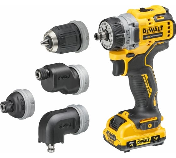 Аккумуляторная дрель-шуруповерт DeWALT DCD703L2T-QW, с набором насадок, 12 В, 58 Нм, 3 А·ч детальное изображение - 2