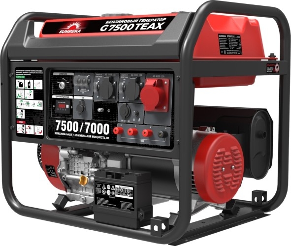 Генератор бензиновый SUNREKA G7500TEAX 211009, 7 кВт, Красный детальное изображение - 1