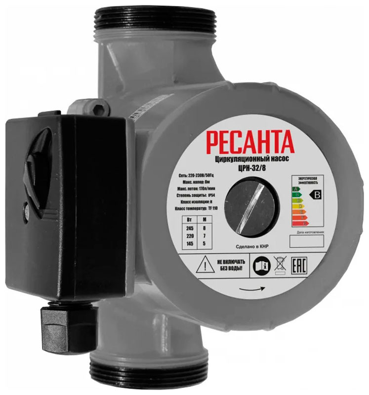 Насос циркуляционный Ресанта ЦРН-32/8, 170 л/мин, 32 мм, напор 8 м, d=32 мм, 245 Вт, Серый детальное изображение - 1