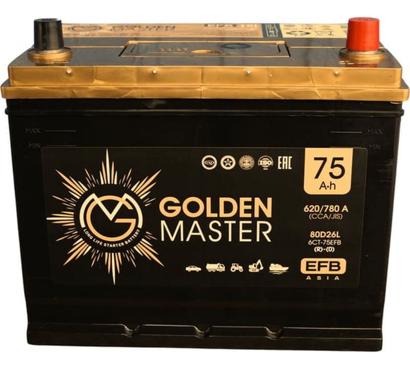 Аккумулятор GOLDEN MASTER EFB ASIA 6СТ-75 (R)-(0), Обратная Полярность, 75 А·ч детальное изображение - 12