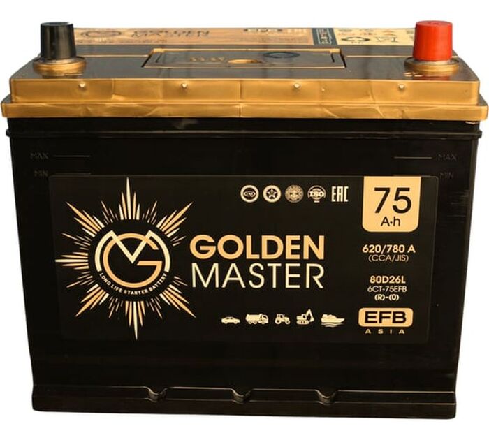 Аккумулятор GOLDEN MASTER EFB ASIA 6СТ-75 (R)-(0), Обратная Полярность, 75 А·ч №12