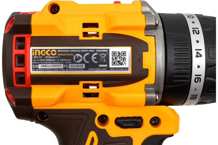 Аккумуляторная дрель-шуруповерт INGCO BL INDUSTRIAL CIDLI20868, 20 В, 86 Нм, 2,0-4,0 А·ч №2