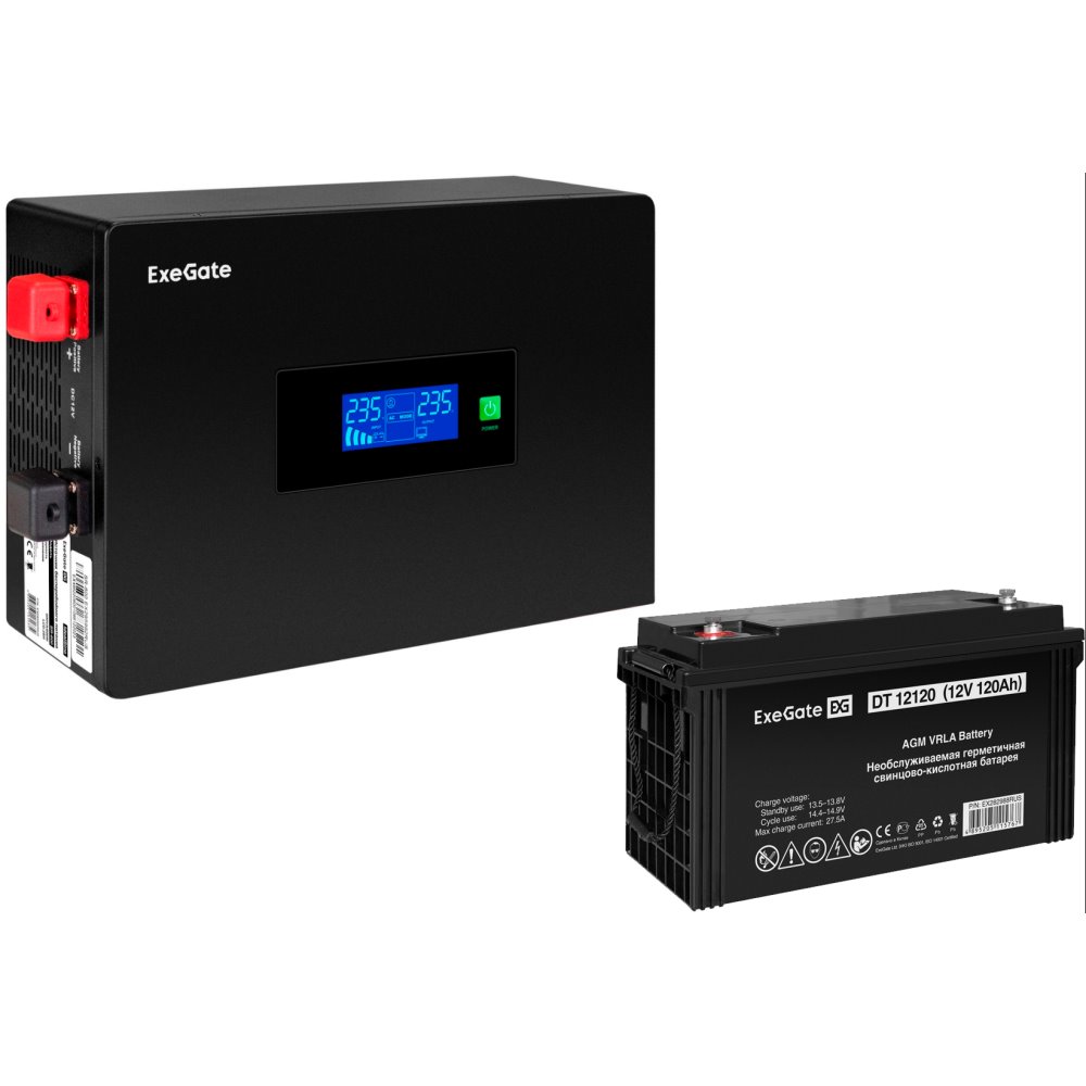 ИБП ExeGate IdealSine SR-1000.LCD.2SH + DT 12120 (120Ач) детальное изображение - 1