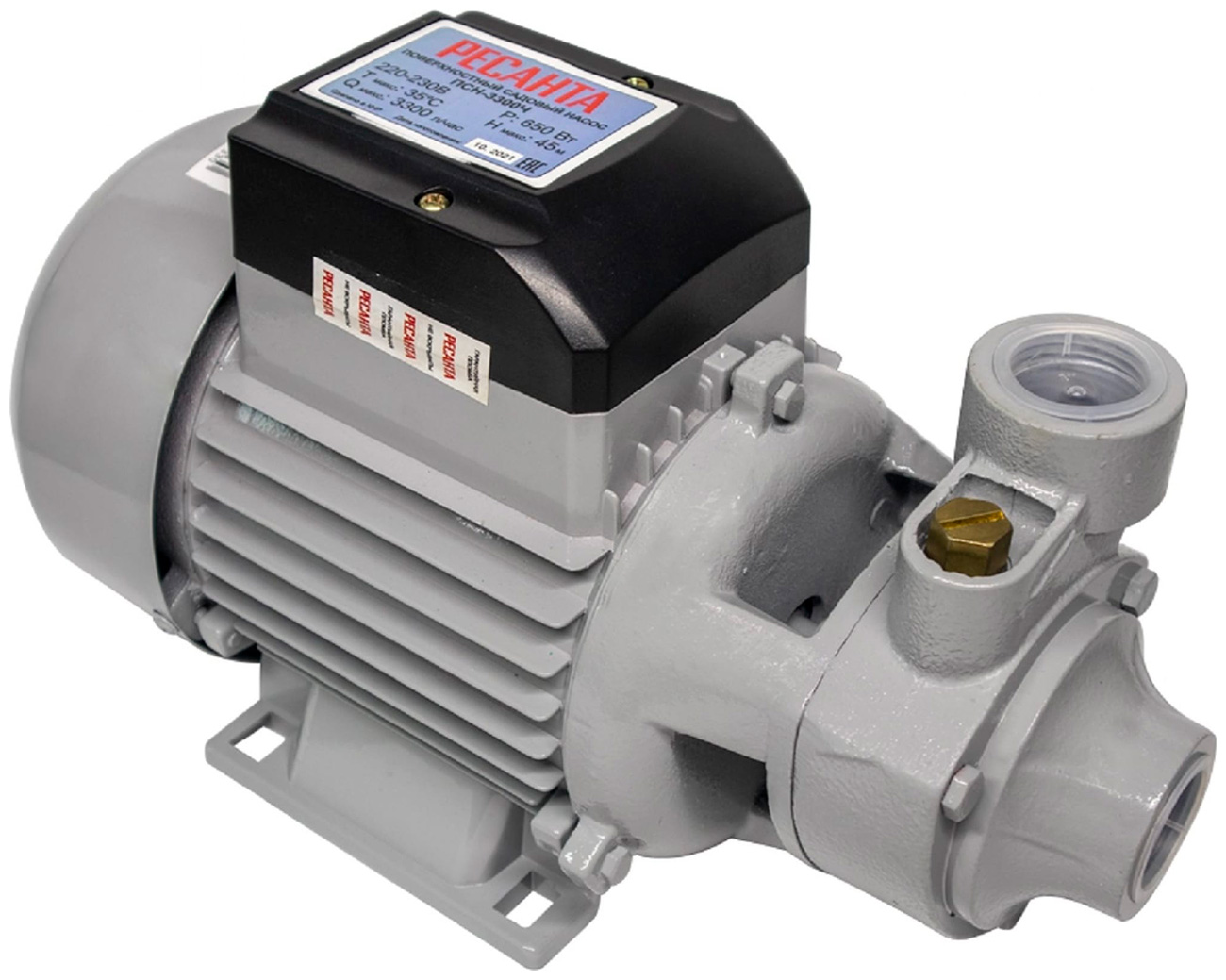 Насос поверхностный Ресанта ПСН-3300Ч, 55 л/мин, 25 мм, напор 45 м, d=25 мм, 650 Вт, Серый детальное изображение - 1