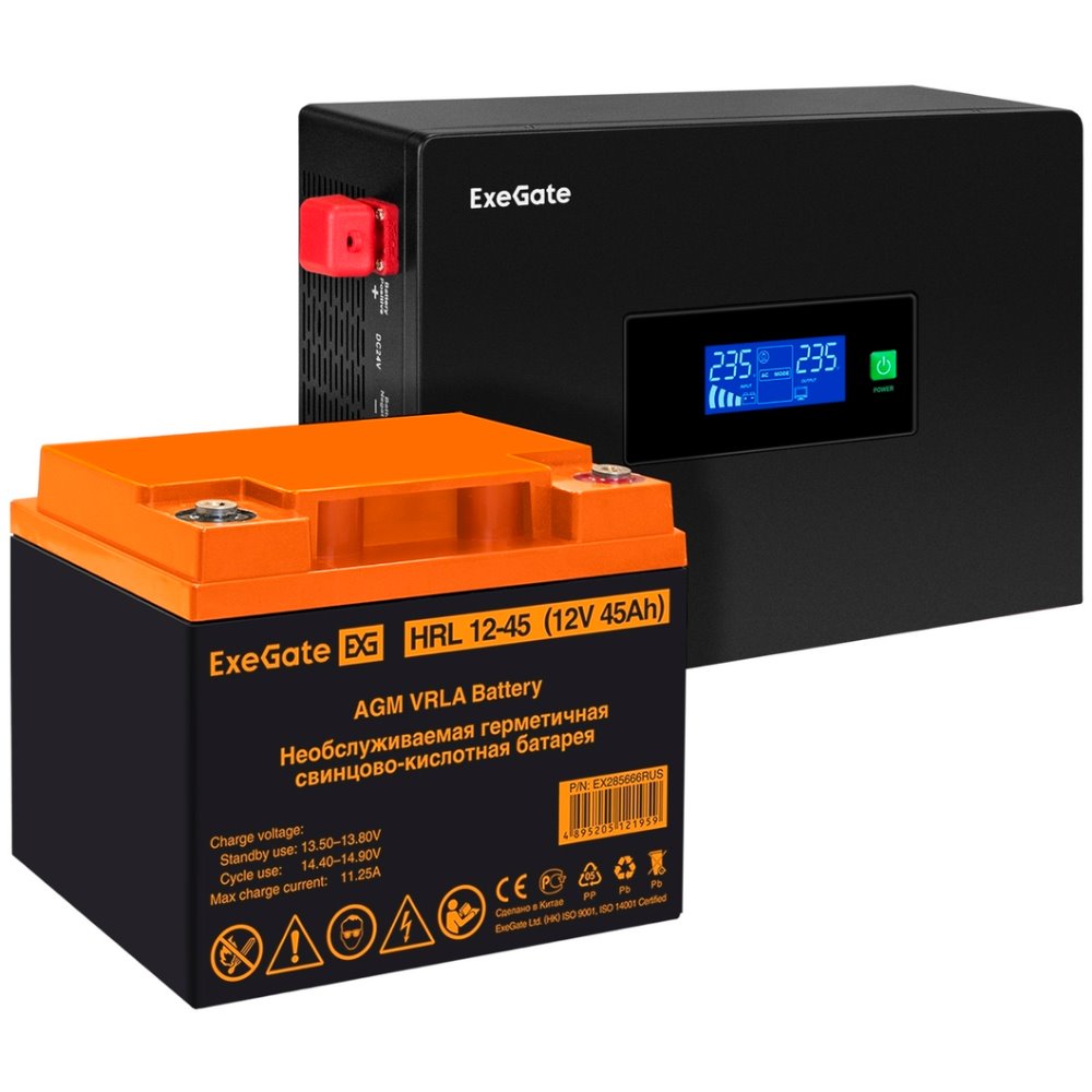 ИБП ExeGate IdealSine SR-1000.LCD.2SH + HRL 12-45 (45Ач) + батарея детальное изображение - 1