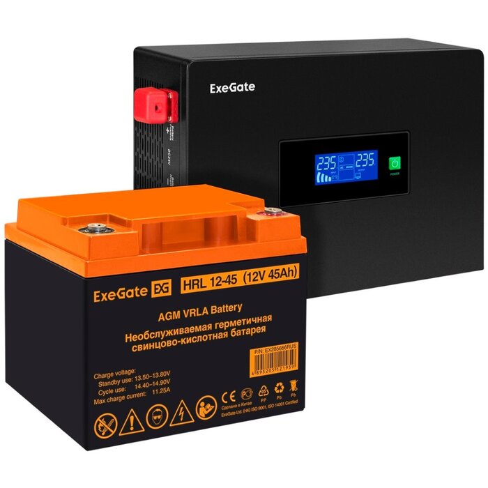 ИБП ExeGate IdealSine SR-1000.LCD.2SH + HRL 12-45 (45Ач) + батарея №1
