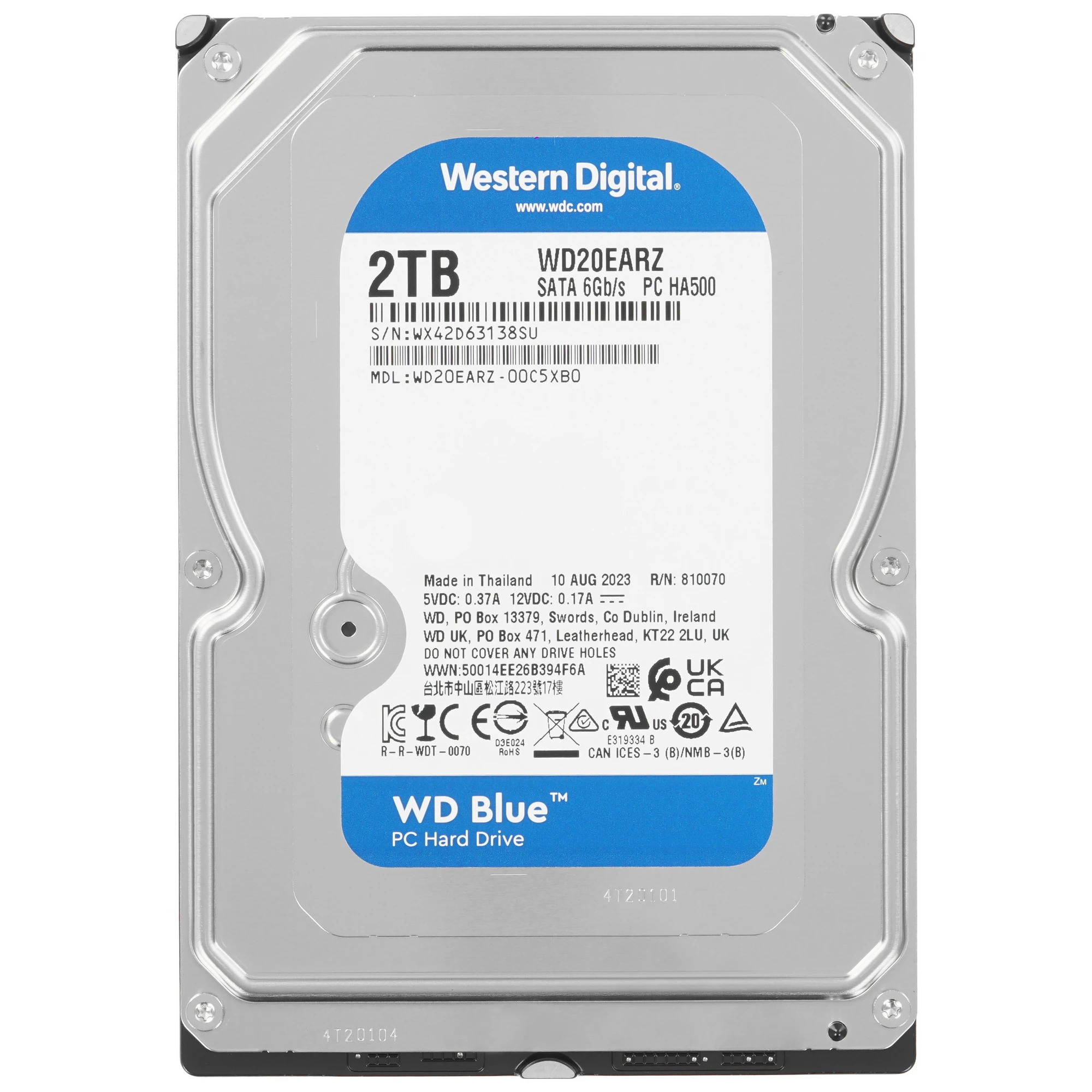 Жёсткий диск WD Blue WD20EARZ, SATA-III, 5400 об/мин, 2 ТБ детальное изображение - 1