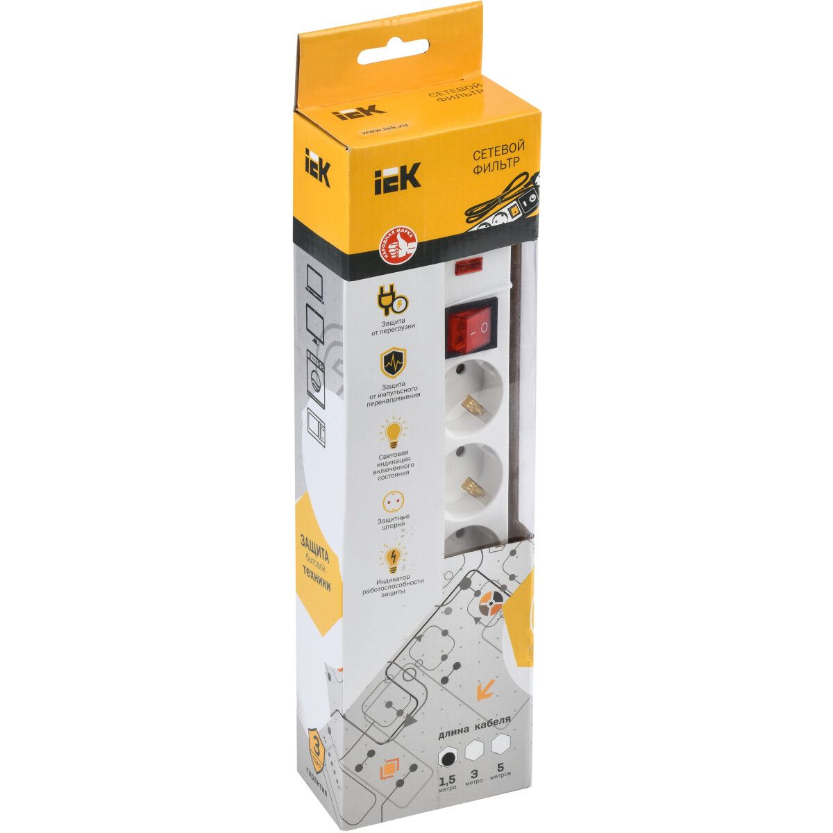 Сетевой фильтр IEK WFP10-16-05-01-N, 1.5 м, Белый детальное изображение - 2