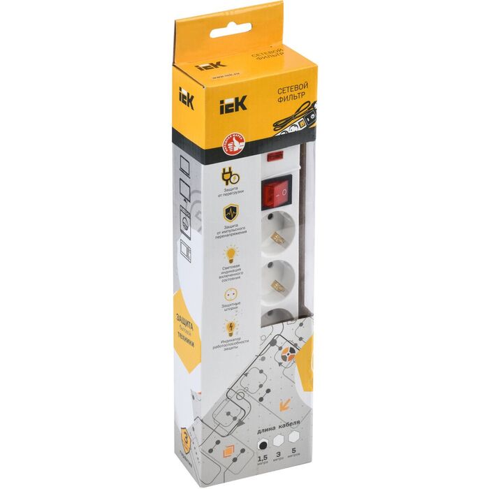 Сетевой фильтр IEK WFP10-16-05-01-N, 1.5 м, Белый №2