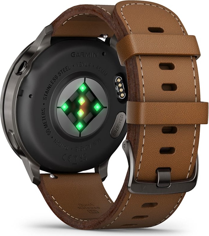 Смарт-часы Garmin Venu 4 45 мм, Темно-серый с коричневым кожаным ремешком детальное изображение - 2
