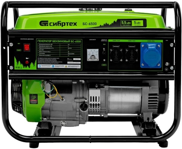 Генератор бензиновый СИБРТЕХ БС-6500 94546, 5.5 кВт, Зеленый детальное изображение - 3