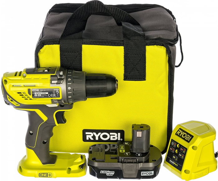Аккумуляторная дрель-шуруповерт Ryobi R18DD3-113S ONE+ 5133003350, 18 В, 50 Нм, 1.3 А·ч  №1