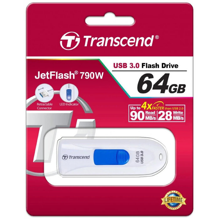 USB Flash накопитель Transcend JetFlash 790 (TS64GJF790W) 64 ГБ, белый №2