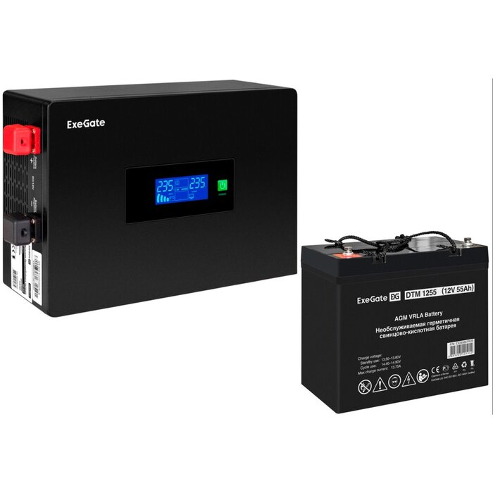 ИБП ExeGate IdealSine SR-1000.LCD.2SH + DTM 1255 (55Ач) №1