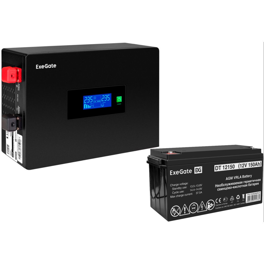 ИБП ExeGate IdealSine SR-1000.LCD.2SH + DT 12150 (150Ач) детальное изображение - 1