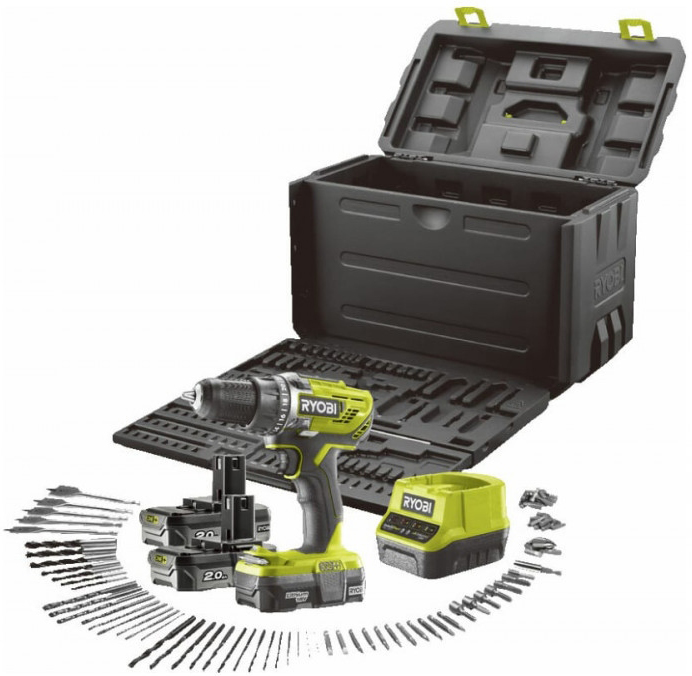 Аккумуляторная дрель-шуруповерт Ryobi R18DD3-220 + набор оснастки 5133005613, 18 В, 50 Нм, 2 А·ч  детальное изображение - 1