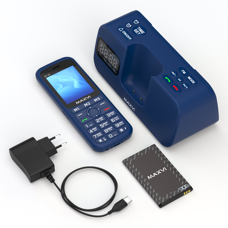 Мобильный телефон MAXVI RT-03 с док-станцией, 32 Мб, Синий, Dual mini-SIM детальное изображение - 9