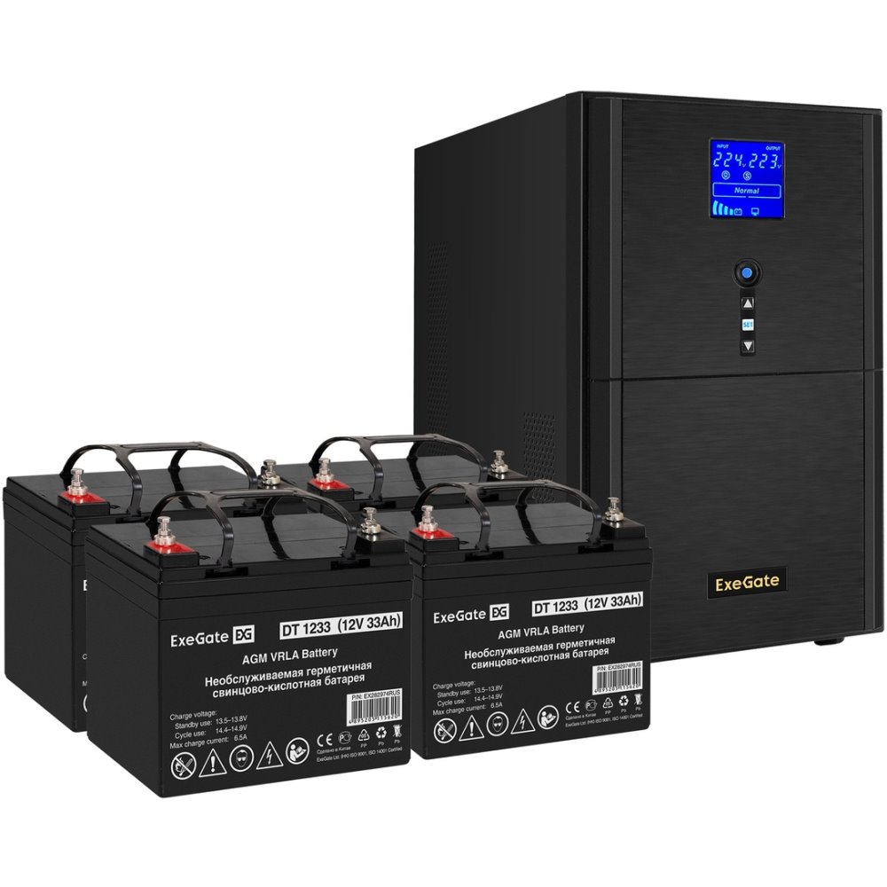 ИБП ExeGate SineTower SZ-5000.LCD.AVR.2SH.1C13.T.RJ.USB + 4x DT 1233 (33Ач) детальное изображение - 1