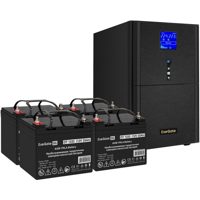 ИБП ExeGate SineTower SZ-5000.LCD.AVR.2SH.1C13.T.RJ.USB + 4x DT 1233 (33Ач) №1