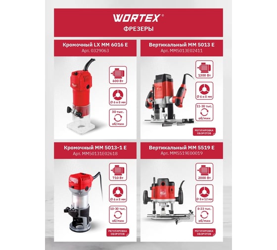 Фрезер WORTEX MM 5013 E MM5013E02411, 1300 Вт, Красный детальное изображение - 5