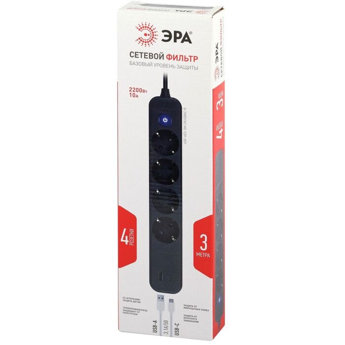 Сетевой фильтр ЭРА USF-5ES-1.5M-B, 1.5 м, Черный №2