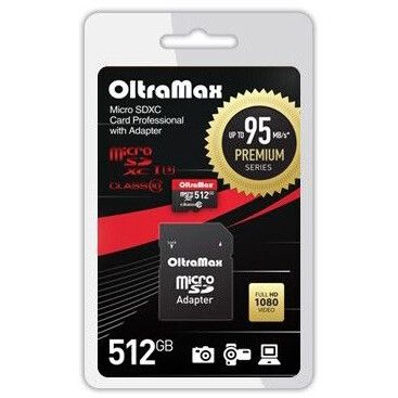 Карта памяти OltraMax Premium MicroSD + SD адаптер, 512 Гб детальное изображение - 1