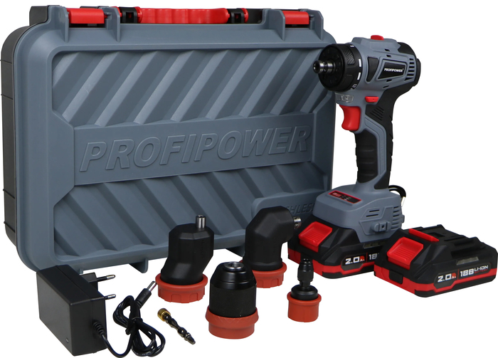 Аккумуляторная дрель-шуруповерт Profipower MKBL-18BM со сменными насадками E0250, 18 В, 45 Нм, 2 А·ч №1