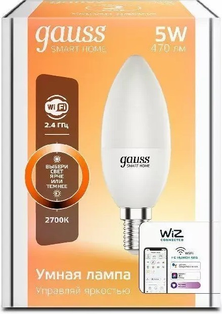 Умная лампочка Gauss Smart Home E14 1100112, 5 Вт, 470 Лм, Белый детальное изображение - 2