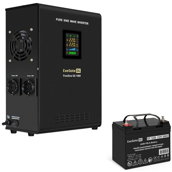 ИБП ExeGate FineSine SX-1000.LCD.AVR.2SH + DT 1233 (33Ач) + батарея №1